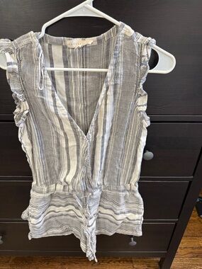 lovestitch Gray & White Striped V-Neck Peplum Tank